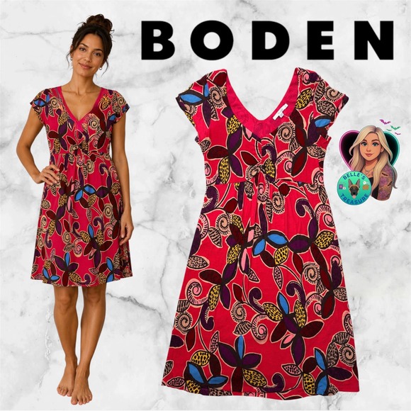 Boden Dresses & Skirts - Boden Women's 10 Pink Floral Tencel V-Neck Empire Waist Midi Dress Summer Beach
